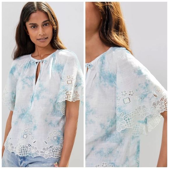 GORGEOUS Anthropologie Olivia Embroidered Tie-Dye Blouse NWT Size Medium - Picture 1 of 9